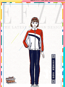 時尚紅白藍(lán)條紋女運動款學(xué)生服校服款式設(shè)計圖063