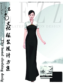 新款山水畫長(zhǎng)裙款酒店中餐迎賓制服設(shè)計(jì)圖880