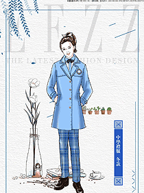原創(chuàng)設(shè)計淺藍(lán)色女款學(xué)生服校服款式圖047