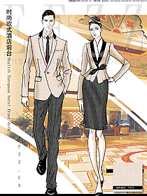 時(shí)尚淺灰色男女款星級(jí)酒店大堂經(jīng)理制服設(shè)計(jì)圖1197