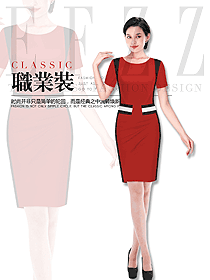 原創(chuàng)制服設(shè)計(jì)紅色連衣裙款專賣店?duì)I業(yè)員服裝款式圖1589