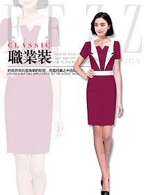 新款玫紅色短袖連衣裙款專賣店營業員制服款式圖1594
