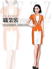 原創制服設計淺橙色連衣裙款專賣店營業員服裝款式圖1596