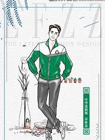 原創(chuàng)制服設(shè)計綠色男款學(xué)生服校服款式圖076