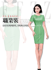 時尚綠色連衣裙款專賣店營業員制服設計圖1604