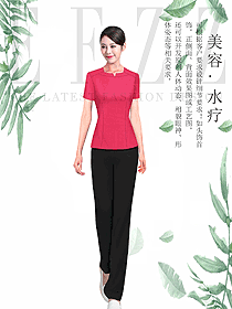 時尚紅色短袖女款按摩技師服款式設計圖1440