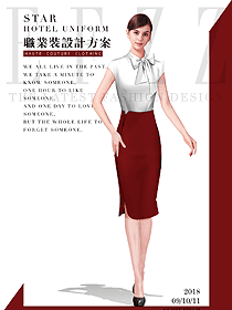 原創(chuàng)制服設(shè)計(jì)紅色女職業(yè)裝短袖襯衫設(shè)計(jì)圖387