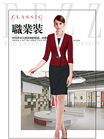 時尚棗紅色女職業(yè)裝夏裝制服設(shè)計圖757