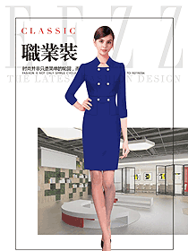 原創(chuàng)制服設(shè)計(jì)藍(lán)色連衣裙款女職業(yè)裝夏裝款式圖760