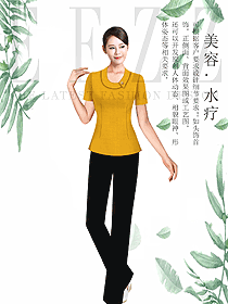 時尚淺黃色短袖女款按摩技師服款式設(shè)計圖1449