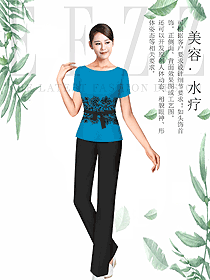 時尚深藍(lán)色女款按摩技師服款式設(shè)計圖1450
