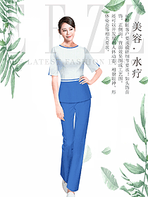 時(shí)尚淺藍(lán)色短袖女款按摩技師服款式設(shè)計(jì)圖1456