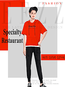 原創(chuàng)設(shè)計女款短袖紅色快餐廳服務(wù)員服裝款式圖272