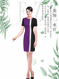 原創制服設計紫色短袖女款按摩技師服裝款式圖1466