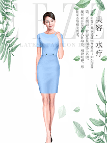 新款淺藍色短袖女款按摩技師服款式設(shè)計圖1468