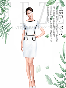 時尚短袖白色連衣裙款按摩技師服款式設(shè)計圖1472
