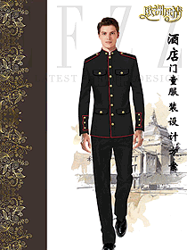 時(shí)尚長袖男款星級酒店門童制服設(shè)計(jì)圖1273