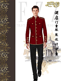玫紅色長袖男款酒店門童制服設(shè)計圖1274