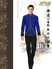 深藍色長袖男款酒店門童制服設計圖1280