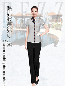 淺灰色短袖女款酒店保潔PA員工制服設計圖250