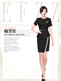 時(shí)尚黑色短袖女款總臺(tái)收銀接待制服設(shè)計(jì)圖433