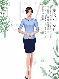 淺藍色女款總臺收銀接待制服設(shè)計圖436