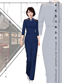 時尚女款快餐廳服裝款式設計圖369
