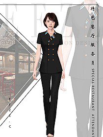 短袖女款快餐廳服務員制服設計圖364