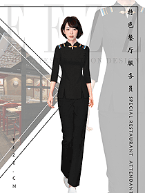 黑色女款快餐廳服務(wù)員制服設(shè)計圖370