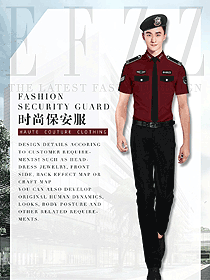 時(shí)尚深紅色短袖保安服設(shè)計(jì)圖381