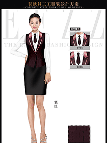 紫紅色馬甲套裙款酒店西餐廳領班制服設計圖083