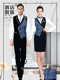 新款藍色馬甲款西餐服務員服裝款式圖1321