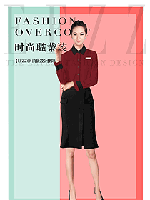 原創(chuàng)制服設(shè)計暗紅色女職業(yè)裝長袖襯衫款式圖347