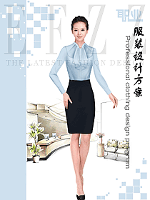 新款淺藍色女職業(yè)裝長袖襯衫制服設計圖355