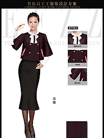 紫紅色星級酒店女款西餐咨客制服設計圖546