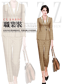 時尚淺咖色女職業(yè)裝夏裝制服設計圖946
