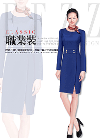 藍色女職業裝夏裝制服設計圖872