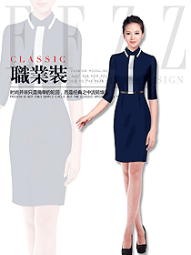 深藍(lán)色女職業(yè)裝夏裝制服設(shè)計(jì)圖878