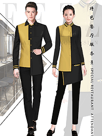 原創(chuàng)設(shè)計(jì)黃色男女款連鎖快餐店服務(wù)員制服設(shè)計(jì)圖237