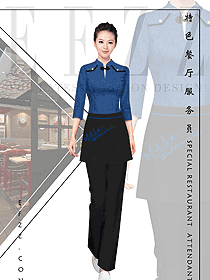時(shí)尚藏藍(lán)色女款快餐廳服裝款式設(shè)計(jì)圖372