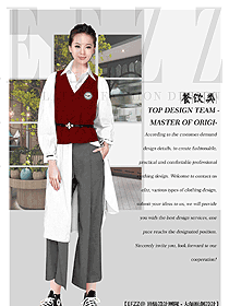 長袖女款快餐廳服務(wù)員制服設(shè)計圖379