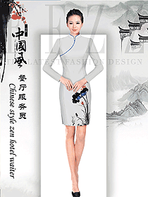 淺灰色女款中餐服務員服裝款式圖2057