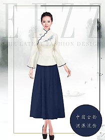 新款淺米色女款酒店中餐迎賓制服設計圖883