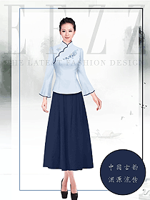 原創(chuàng)制服設(shè)計(jì)淺藍(lán)色中餐迎賓服裝款式圖888