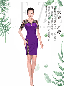 原創制服設計紫色水療會所咨客服裝款式圖503