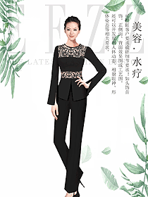 黑色長袖女款SPA水療會所咨客制服設計圖438