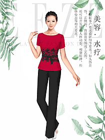 新款紅色短袖女款按摩技師服款式設(shè)計(jì)圖1490