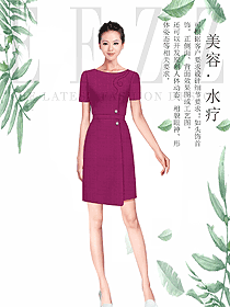 原創制服設計紫紅色女款按摩技師服裝款式圖1474