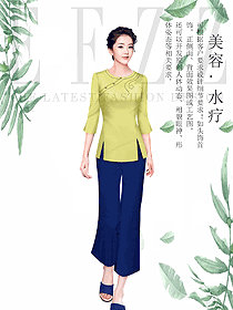 時(shí)尚淺黃色夏裝美容技師制服設(shè)計(jì)圖875