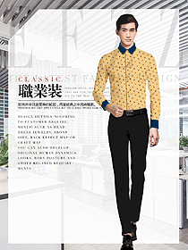 淺黃色男職業裝長袖襯衫制服設計圖295